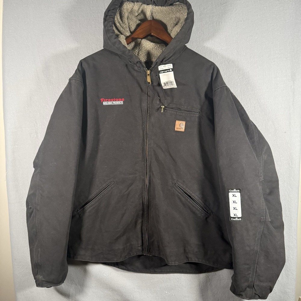 NWT Carhartt J141 Black Jacket Sherpa Lined Hooded Work Coat  XL